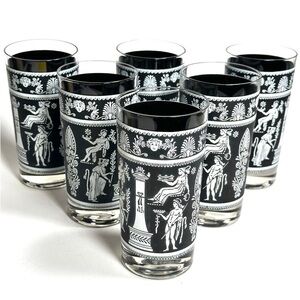 Vintage Glass Tumblers, Jeannette, Greek Style, 60s Jasperware, Set Of 6